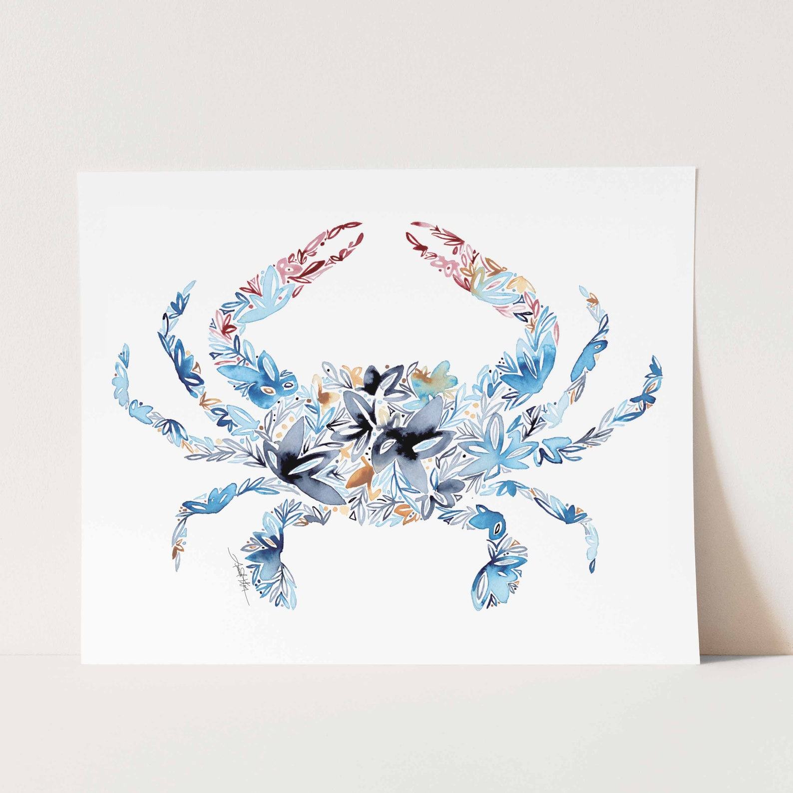 Coastal Charm Blue Crab Watercolor Print for Beachy Vibes and Ocean Lovers