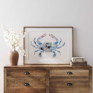Coastal Charm Blue Crab Watercolor Print for Beachy Vibes and Ocean Lovers
