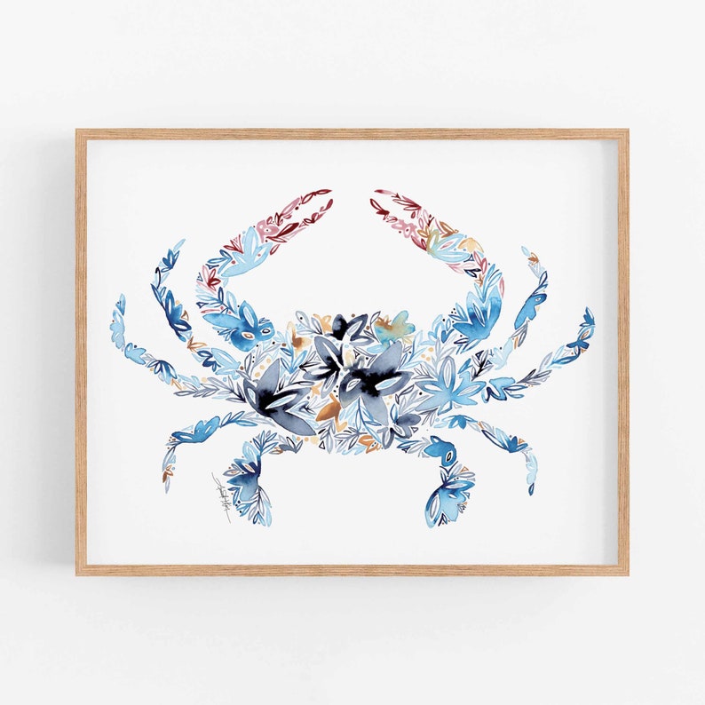 Coastal Charm Blue Crab Watercolor Print for Beachy Vibes and Ocean Lovers