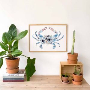 Coastal Charm Blue Crab Watercolor Print for Beachy Vibes and Ocean Lovers