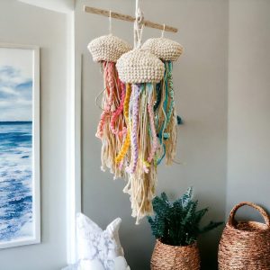 Coastal Serenity Macrame Jellyfish Wall Hanging for Nautical and Beachy Decor