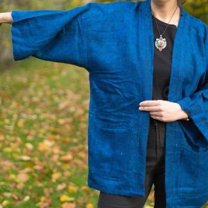 COBALT BLUE Yak Wool Kimono Embrace Warmth and Style in a Unisex Hippie Boho Robe from Nepal