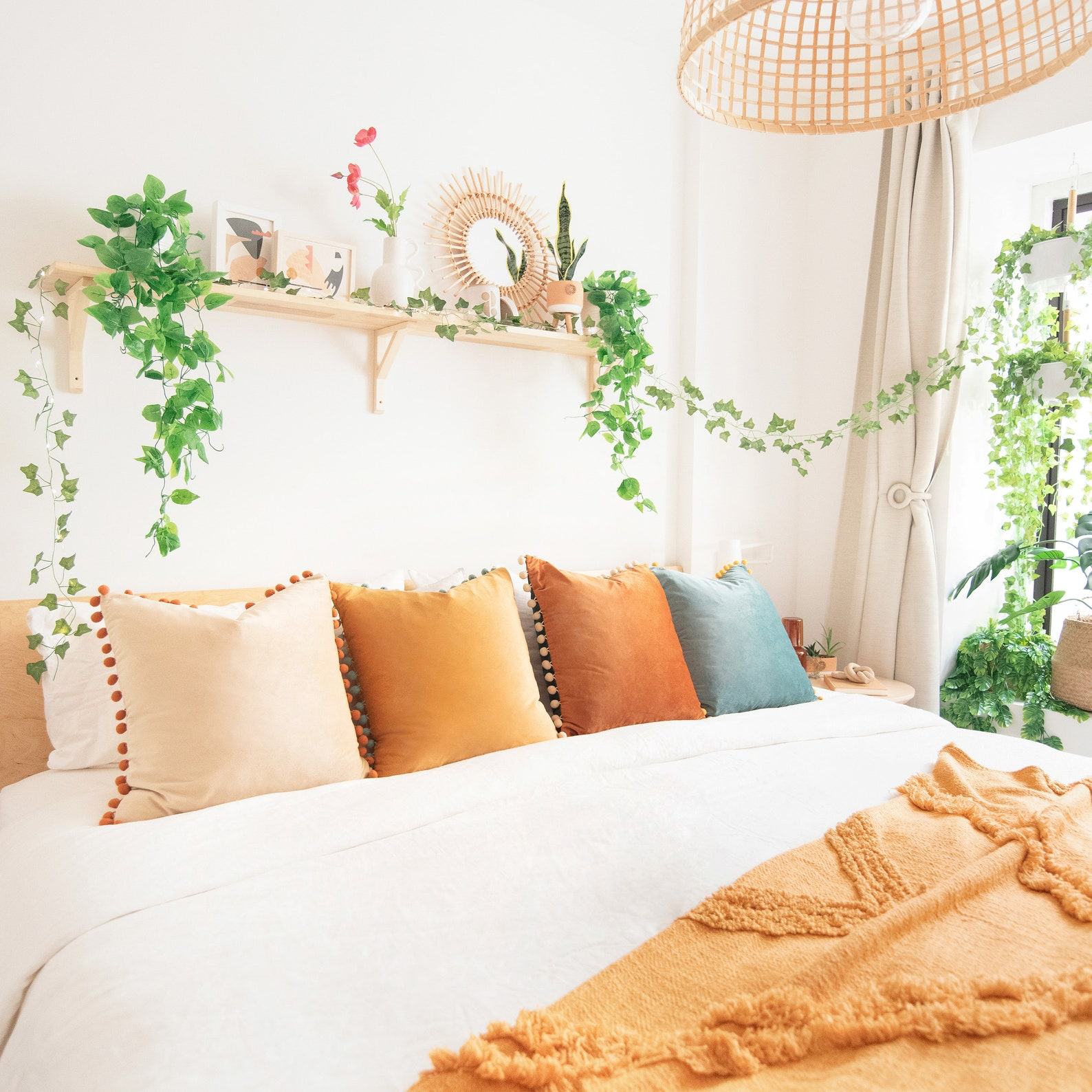 Colibri Set Vibrant Pom Pom Throw Pillow Covers for a Touch of Boho Chic (Orange/Teal)