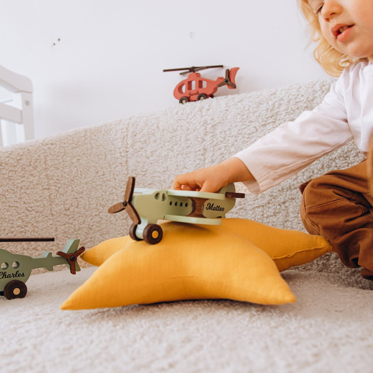 Colorful Wooden Airplane Toys for Toddlers Pretend Play, Baby Shower, and Birthday Item