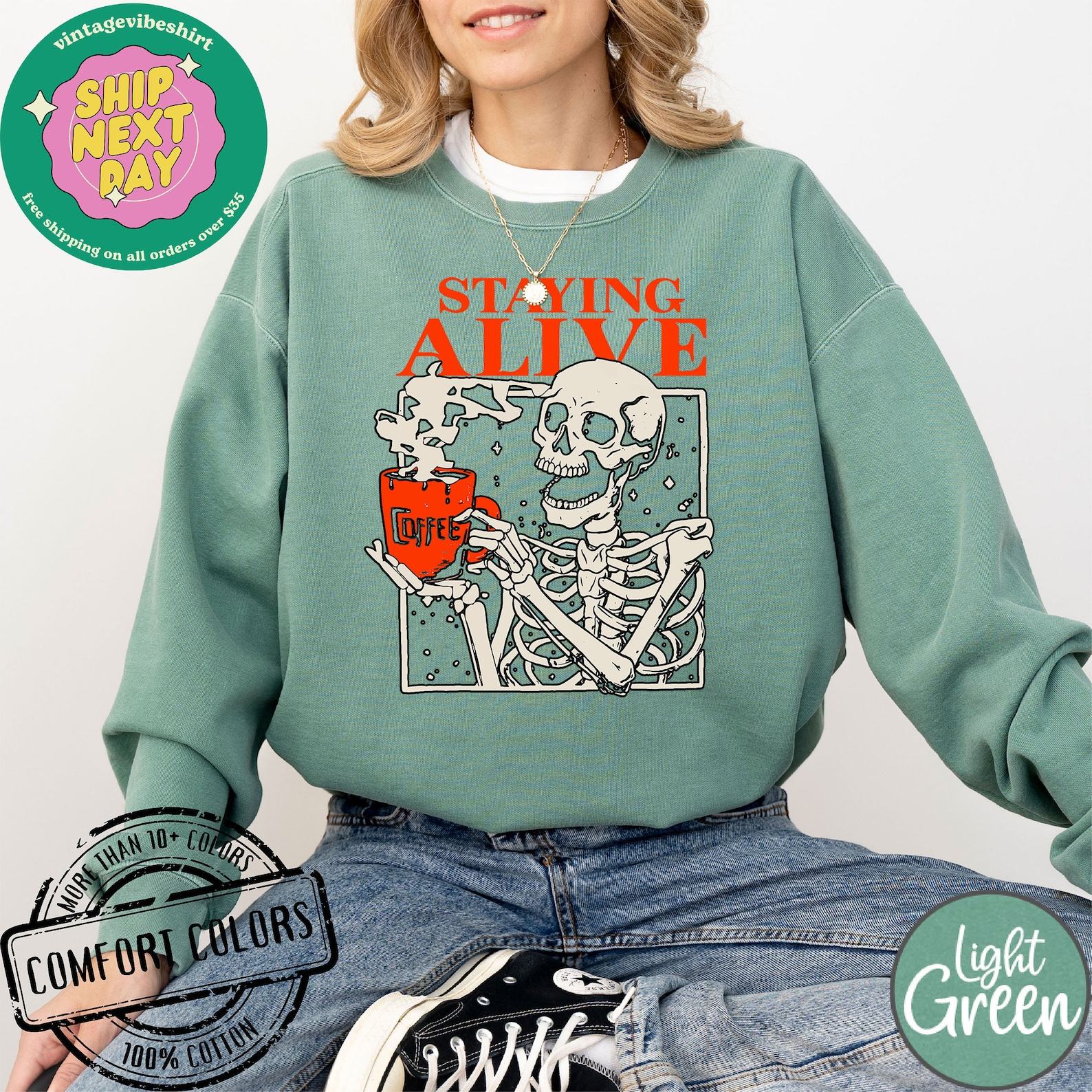 Comfort Colors Staying Alive Coffee T-Shirt A Trendy Item for Coffee Lovers