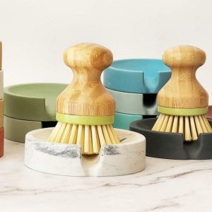 Concrete Haven Self-Draining Scrub Brush Holder for a Pristine Kitchen