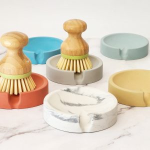 Concrete Haven Self-Draining Scrub Brush Holder for a Pristine Kitchen