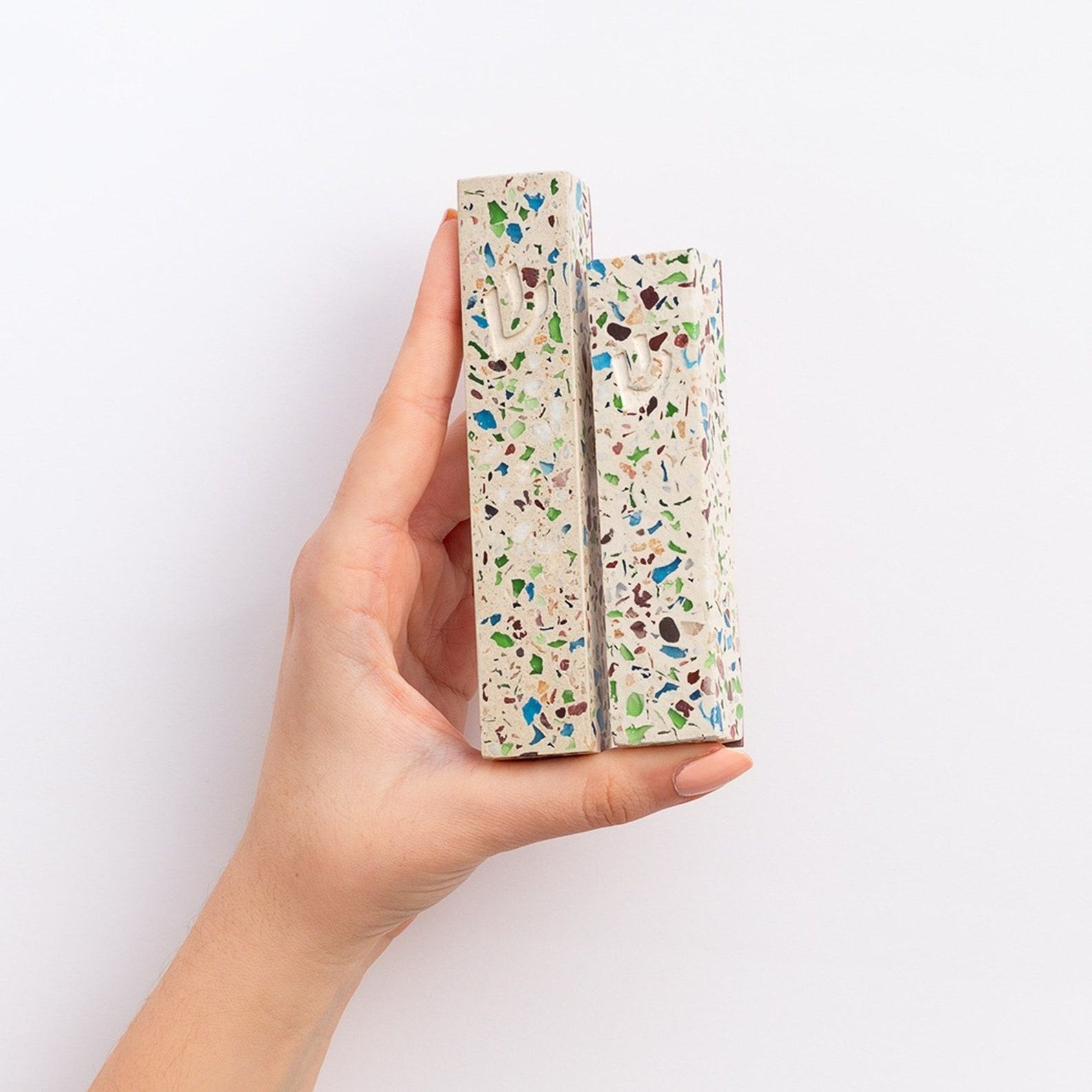 Contemporary Kosher Mezuzah Case with Scroll for Door, Self-Adhesive Mezuza Protection Cover for Indoor Use