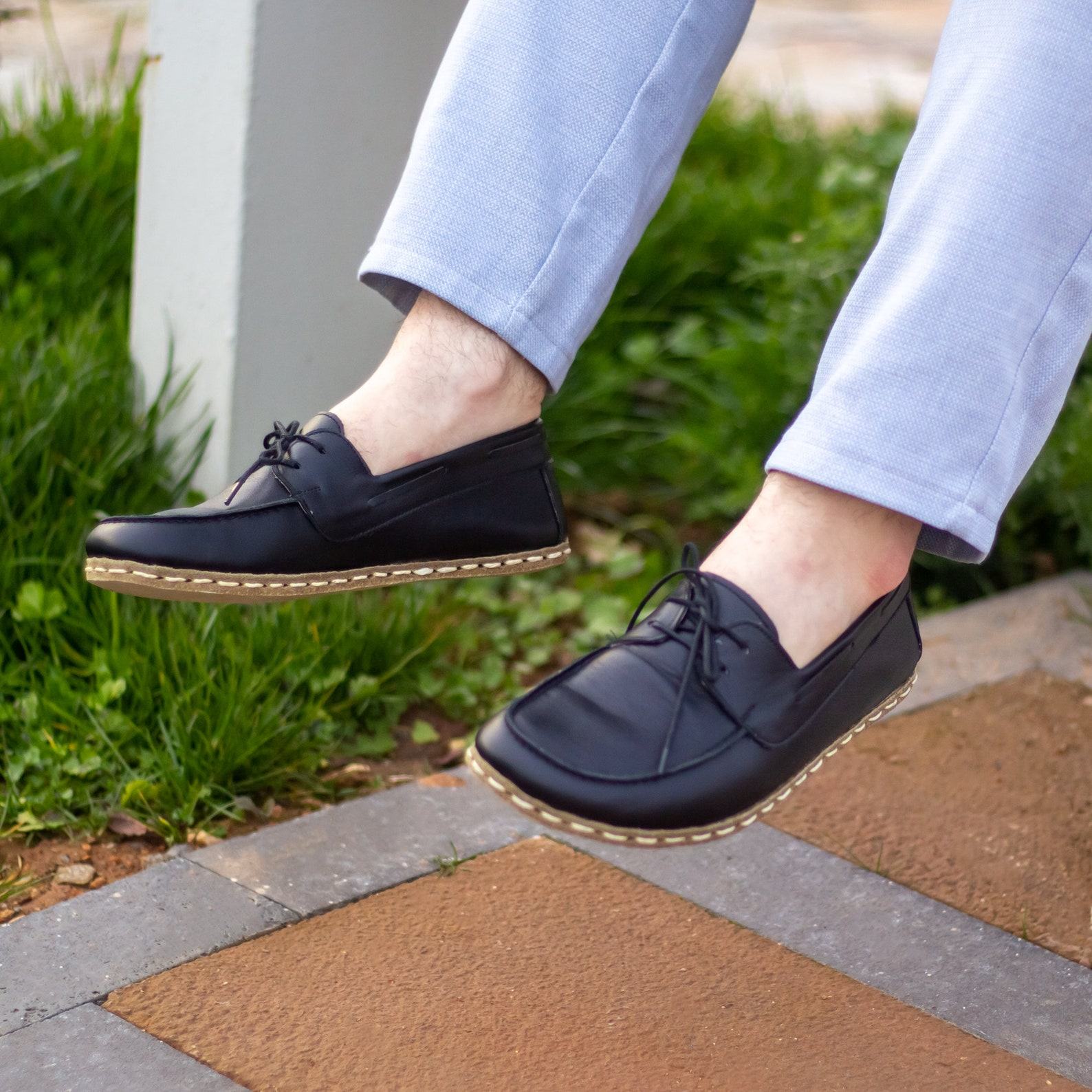 Copper Grounding Shoes  Barefoot Leather Earthing Shoes for Men – Black