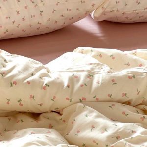 Coquette Pink Floral Duvet Cover and Pillowcases Elevate Your Bedroom with Double Gauze Cotton Comfort