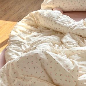 Coquette Pink Floral Duvet Cover and Pillowcases Elevate Your Bedroom with Double Gauze Cotton Comfort