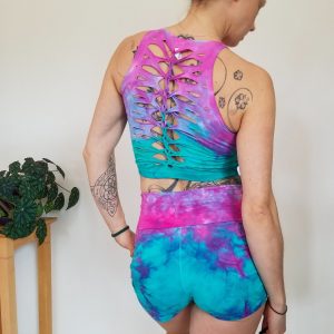 Cotton Candy Crop Top and Hand Dyed Yoga Slit Weave Fire Hula Hoop A Vibrant Fusion of Style and Movement