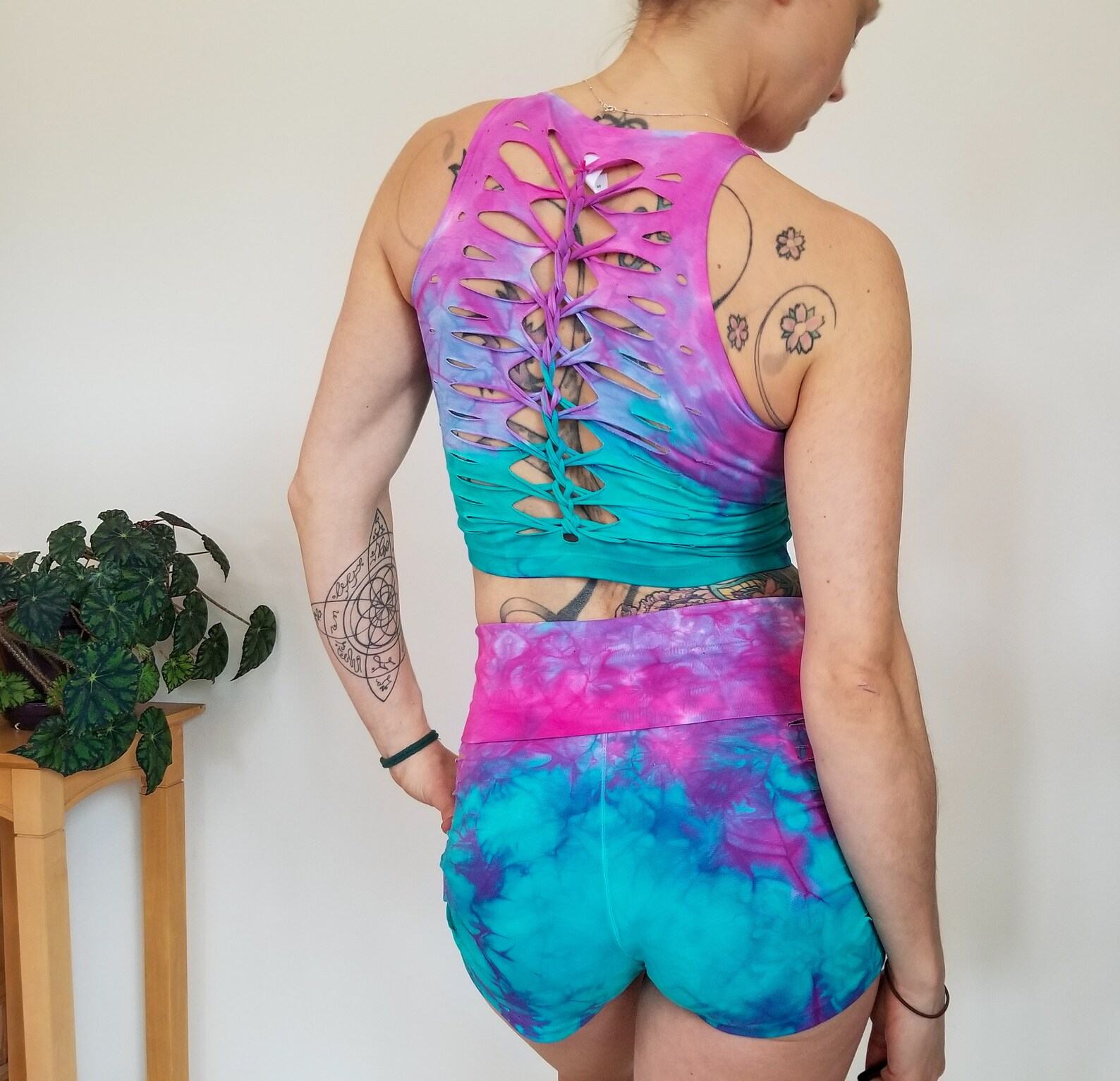 Cotton Candy Crop Top and Hand Dyed Yoga Slit Weave Fire Hula Hoop A Vibrant Fusion of Style and Movement - Image 4