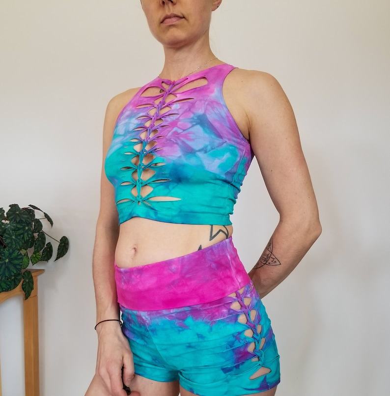 Cotton Candy Crop Top and Hand Dyed Yoga Slit Weave Fire Hula Hoop A Vibrant Fusion of Style and Movement