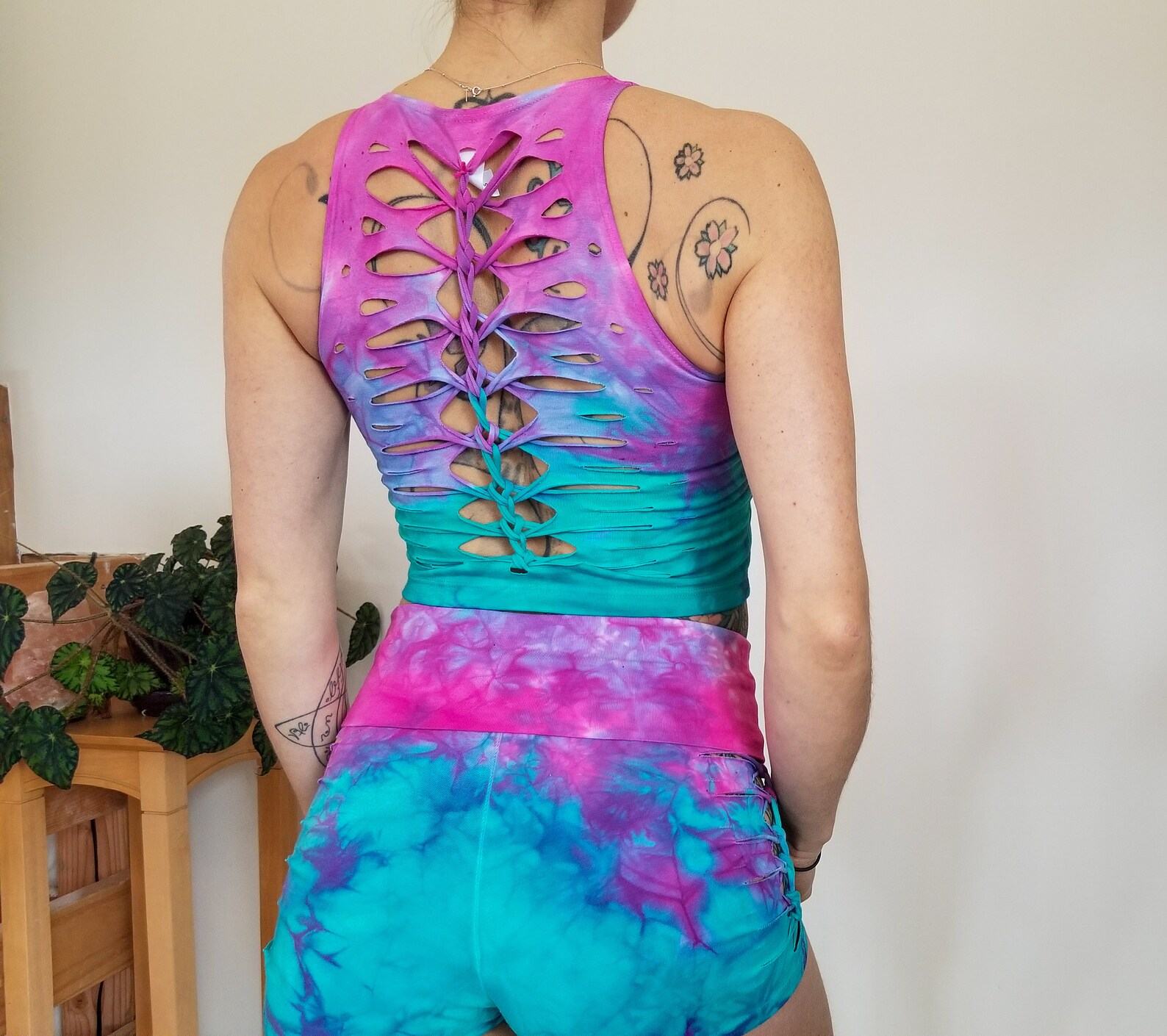 Cotton Candy Crop Top and Hand Dyed Yoga Slit Weave Fire Hula Hoop A Vibrant Fusion of Style and Movement - Image 2