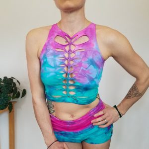 Cotton Candy Crop Top and Hand Dyed Yoga Slit Weave Fire Hula Hoop A Vibrant Fusion of Style and Movement
