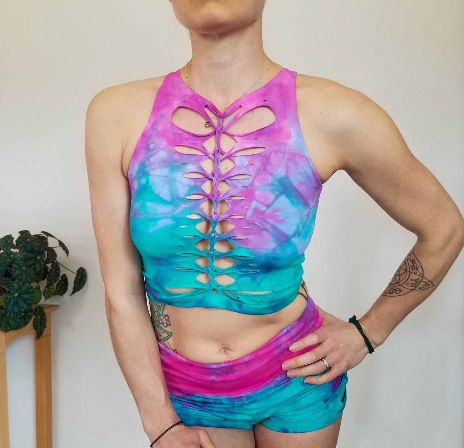Cotton Candy Crop Top and Hand Dyed Yoga Slit Weave Fire Hula Hoop A Vibrant Fusion of Style and Movement - Image 6