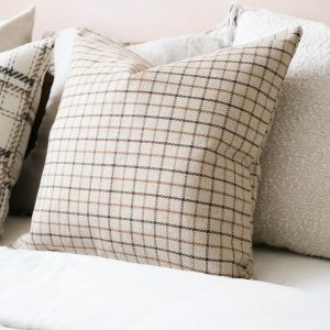 Country Beige Gridded Throw Pillow