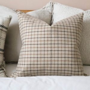Country Beige Gridded Throw Pillow