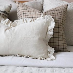 Country Beige Gridded Throw Pillow