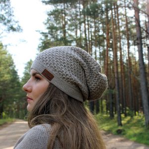 Cozy and Chic Beige Alpaca Wool Knit Slouchy Beanie for Women