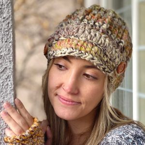 Cozy and Chic Crocheted Newsboy Hat for Women with Buttons and Brim