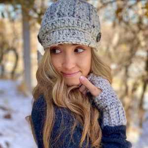 Cozy and Chic Crocheted Newsboy Hat for Women with Buttons and Brim