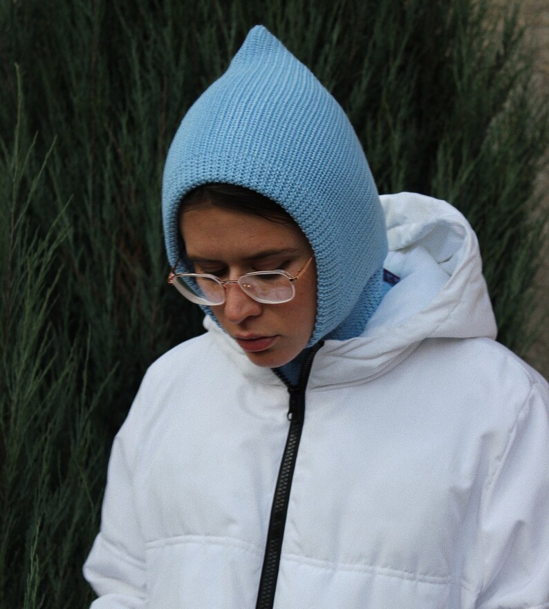 Cozy and Warm Alpaca Wool Balaclava in Light Blue for Winter Adventures