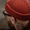 Cozy and Warm Wine Red Merino Wool Ribbed Fisherman Beanie