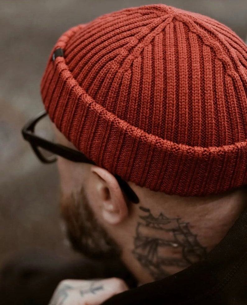Cozy and Warm Wine Red Merino Wool Ribbed Fisherman Beanie