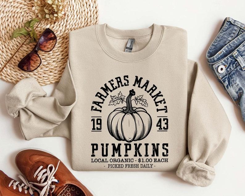 Cozy Autumn Vibes Farmers Market Sweatshirt for Thanksgiving and Halloween