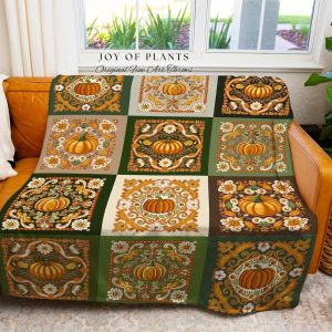 Cozy Autumn Vibes Retro Pumpkin Blanket for Whimsical Fall Decor