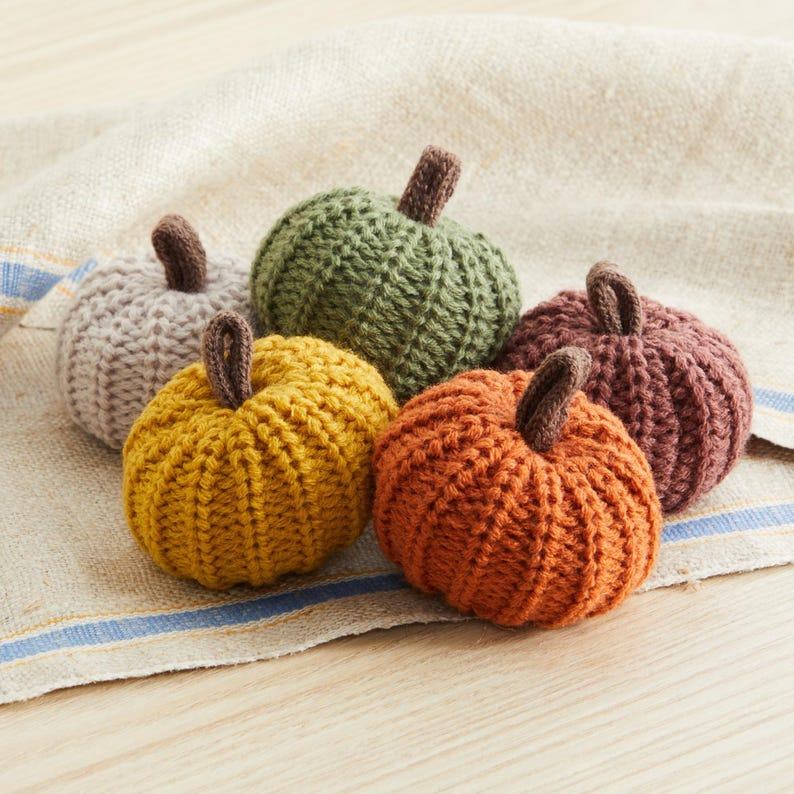 Cozy Autumn Vibes Set of 5 Knit Pumpkins for Hygge Decor and Fall Festivities