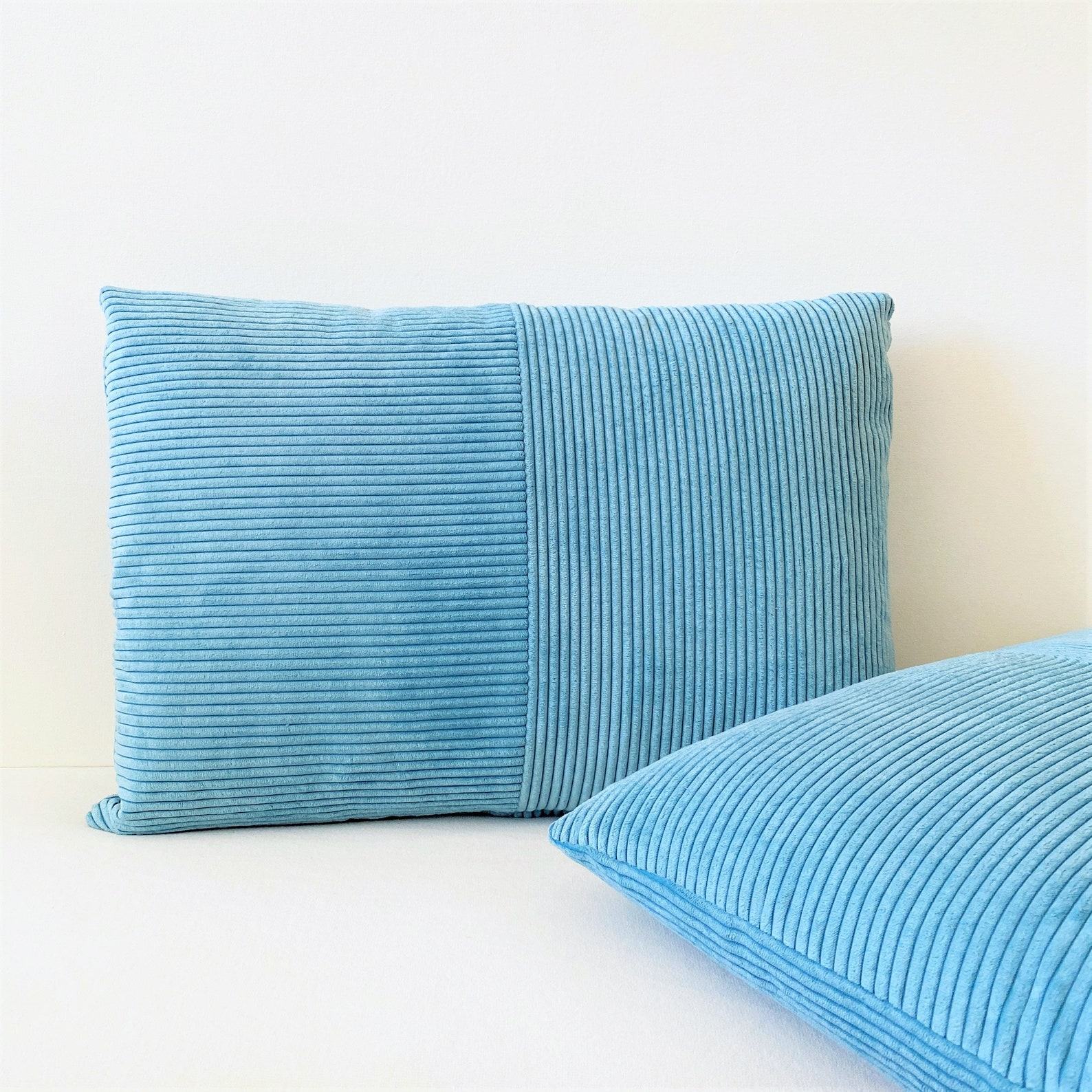 Cozy Blue Corduroy Lumbar Pillow Cover Scandinavian Charm for Your Home