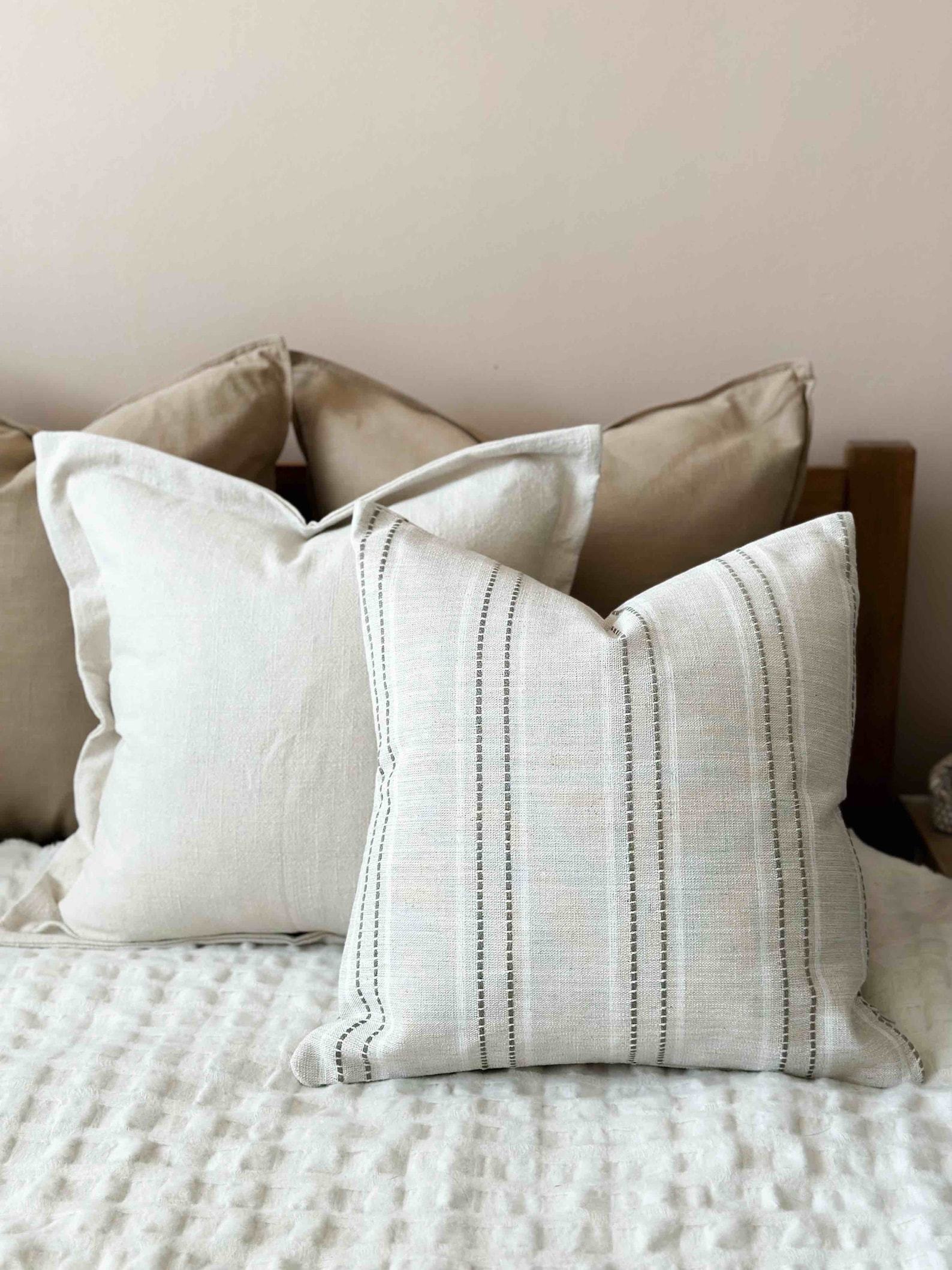 Cozy Comfort Ella Oatmeal Stripe Cushion with Luxurious Duck Feather Pad - Image 4