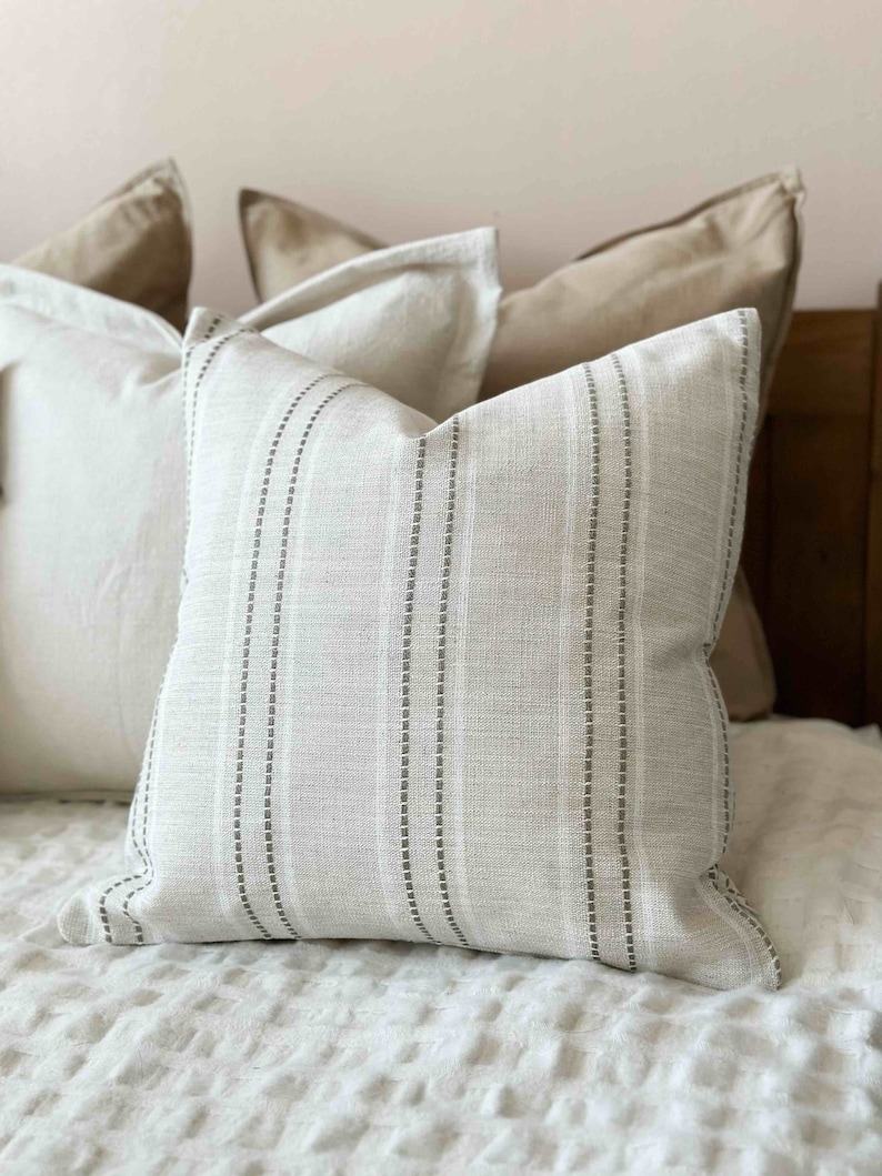 Cozy Comfort Ella Oatmeal Stripe Cushion with Luxurious Duck Feather Pad