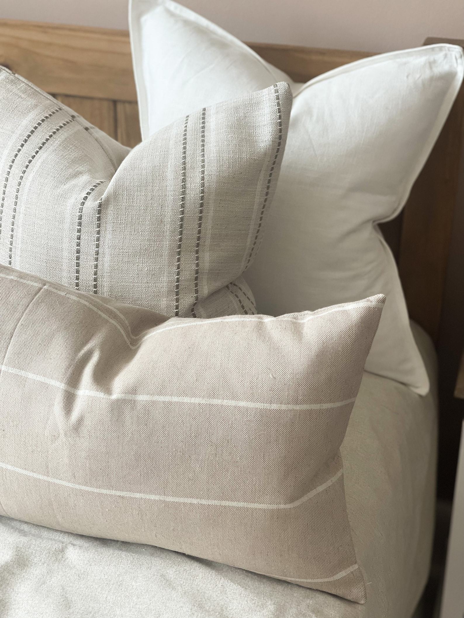 Cozy Comfort Ella Oatmeal Stripe Cushion with Luxurious Duck Feather Pad - Image 3