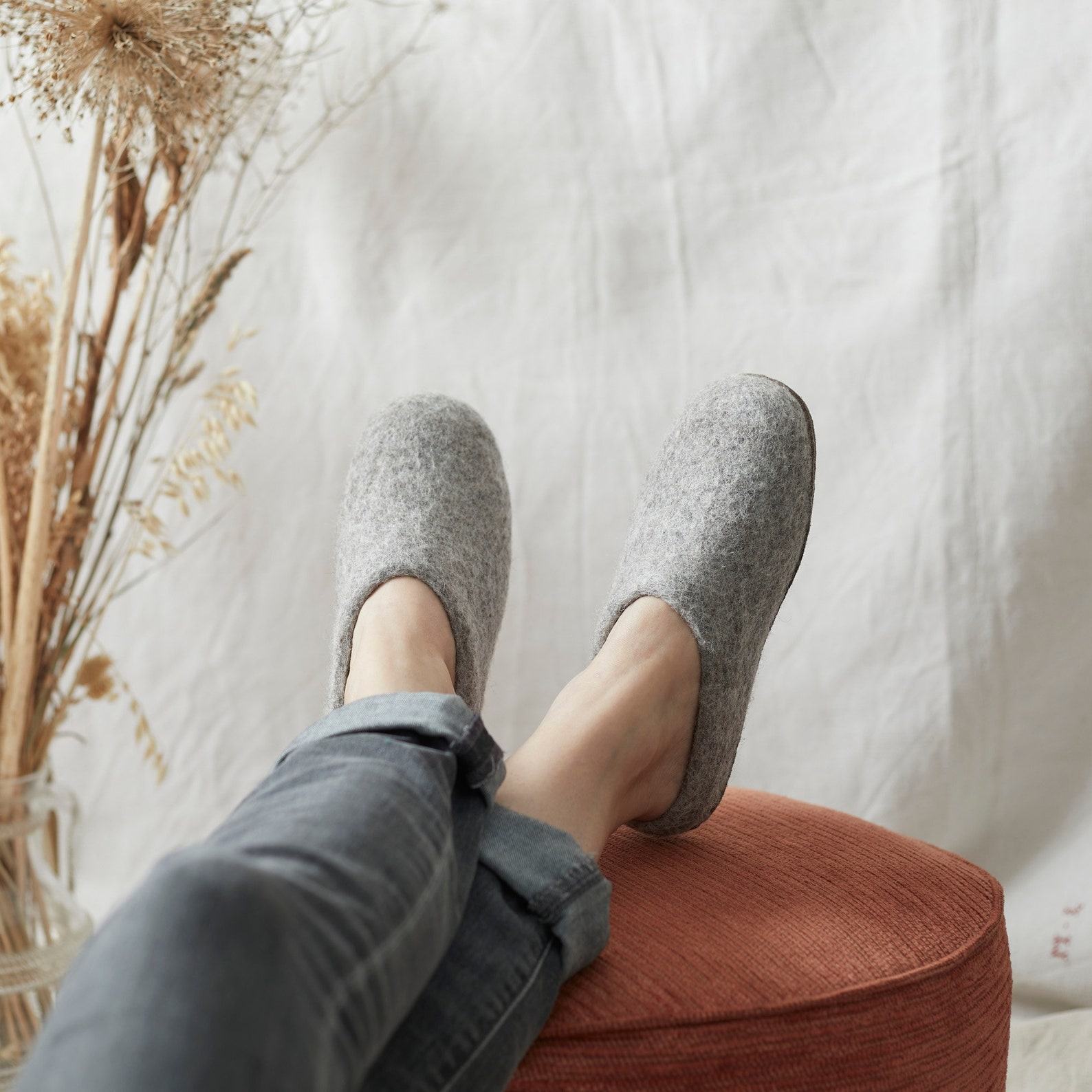 Cozy Comfort Fair Trade Eco Felt Mule Slippers with Suede Sole