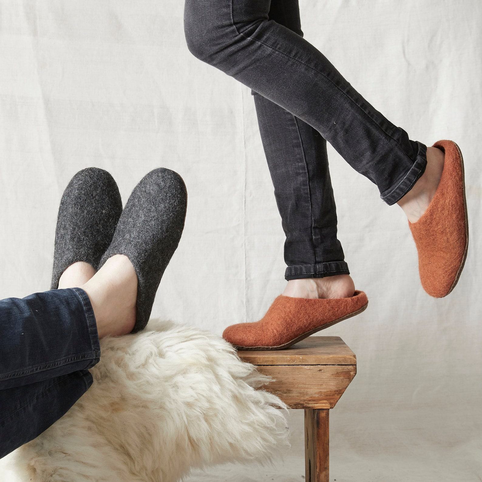 Cozy Comfort Fair Trade Eco Felt Mule Slippers with Suede Sole