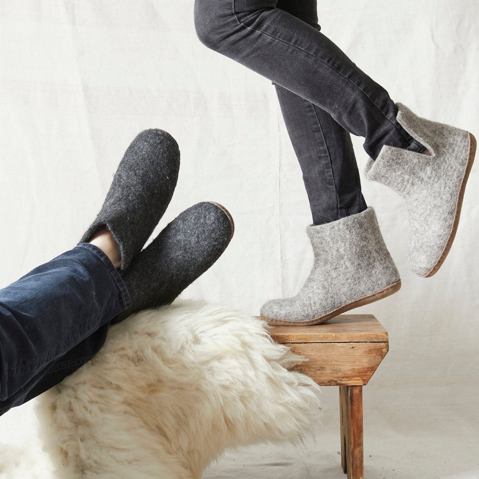 Cozy Comfort Fair Trade Eco Felt Slipper Boots with Suede Soles for All