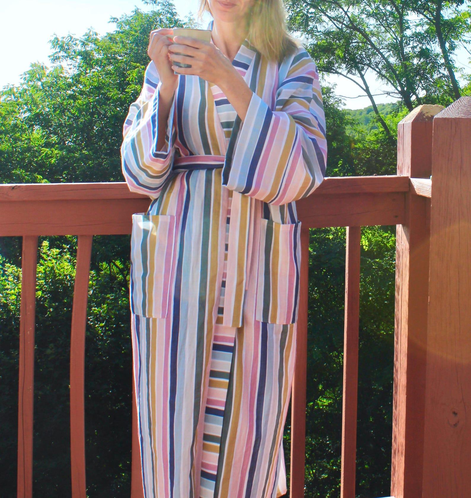 Cozy Comfort in Style Custom-Length Cotton Double Gauze Kimono Robe - Image 6