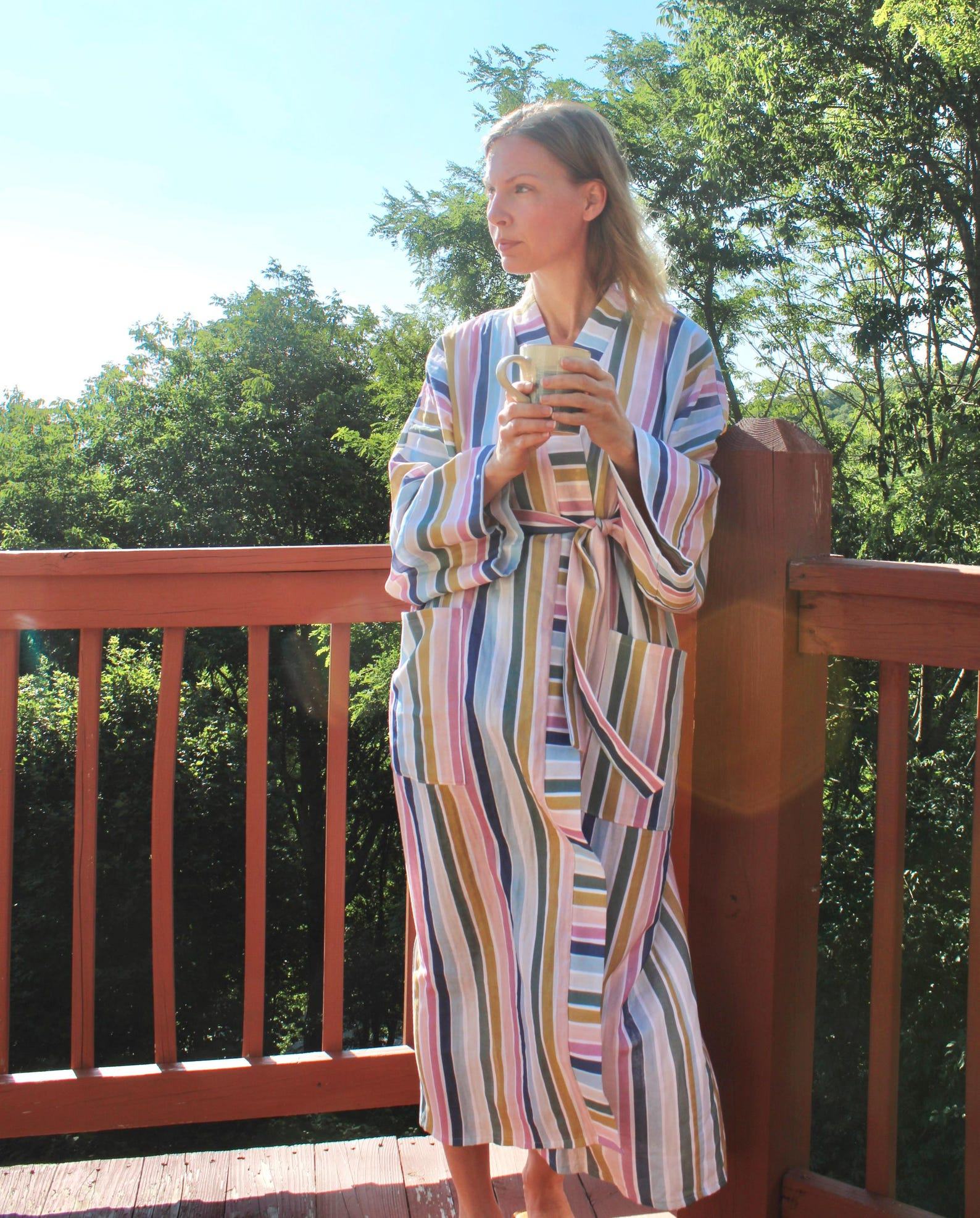 Cozy Comfort in Style Custom-Length Cotton Double Gauze Kimono Robe - Image 3