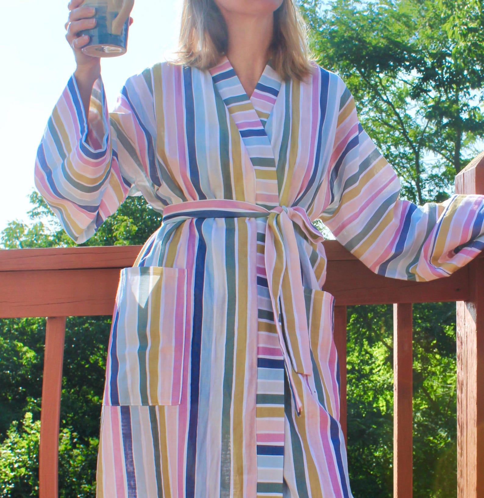 Cozy Comfort in Style Custom-Length Cotton Double Gauze Kimono Robe - Image 4