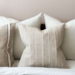 Cozy Comfort Premium India Cotton Beige Stripe Cushion for a Serene Ambiance