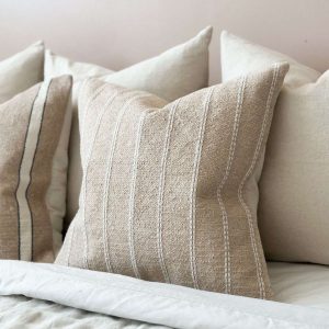 Cozy Comfort Premium India Cotton Beige Stripe Cushion for a Serene Ambiance