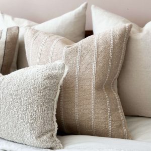 Cozy Comfort Premium India Cotton Beige Stripe Cushion for a Serene Ambiance