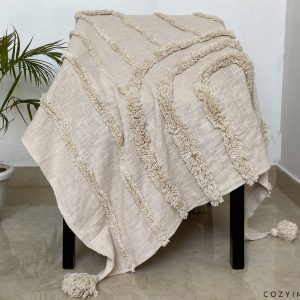 Cozy Comfort Rainbow Natural Cotton Tufted Throw Blanket with Fringe