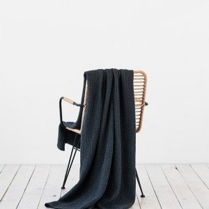Cozy Haven Dark Gray Linen Throw with Waffle Weave