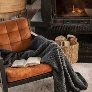 Cozy Haven Dark Gray Linen Throw with Waffle Weave