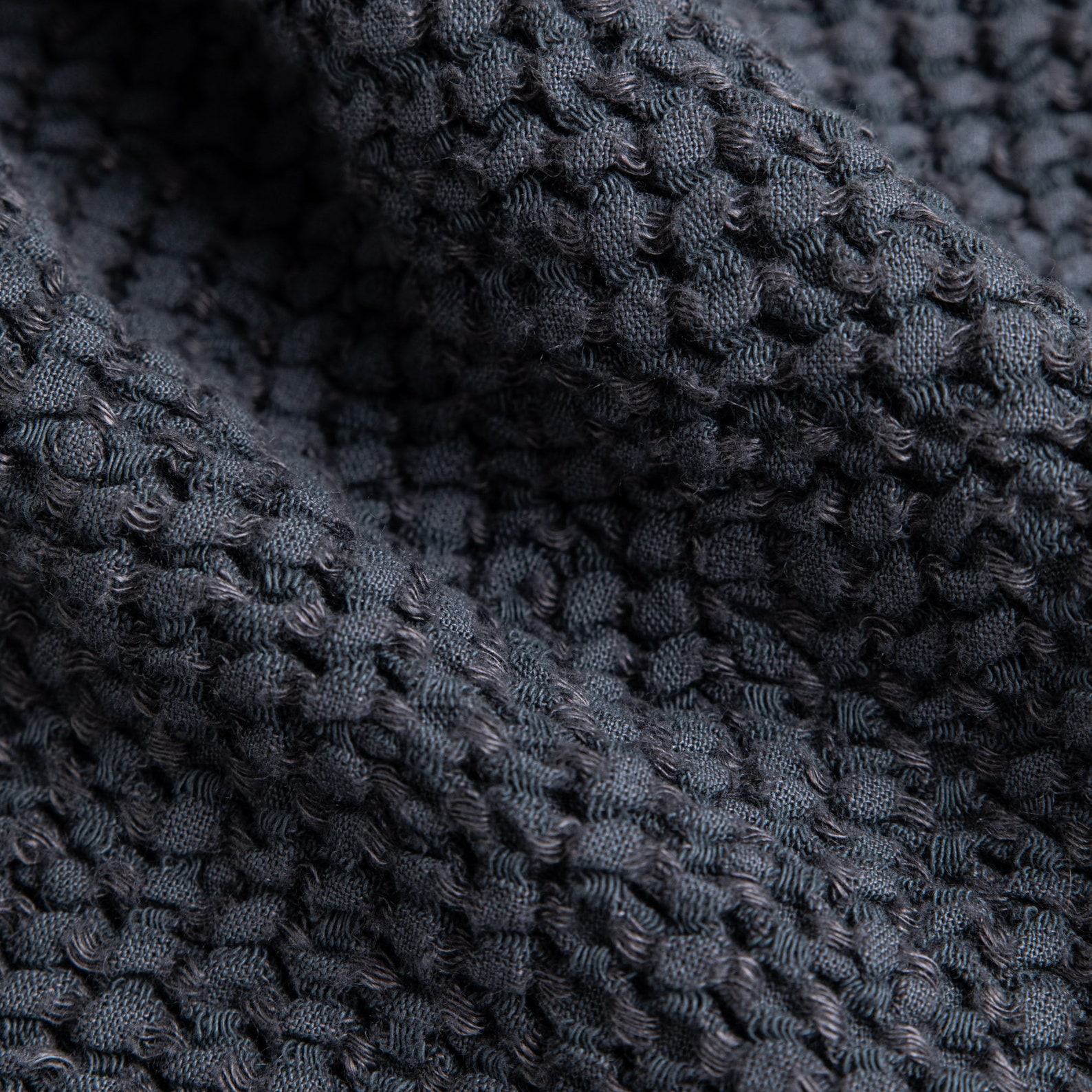 Cozy Haven Dark Gray Linen Throw with Waffle Weave